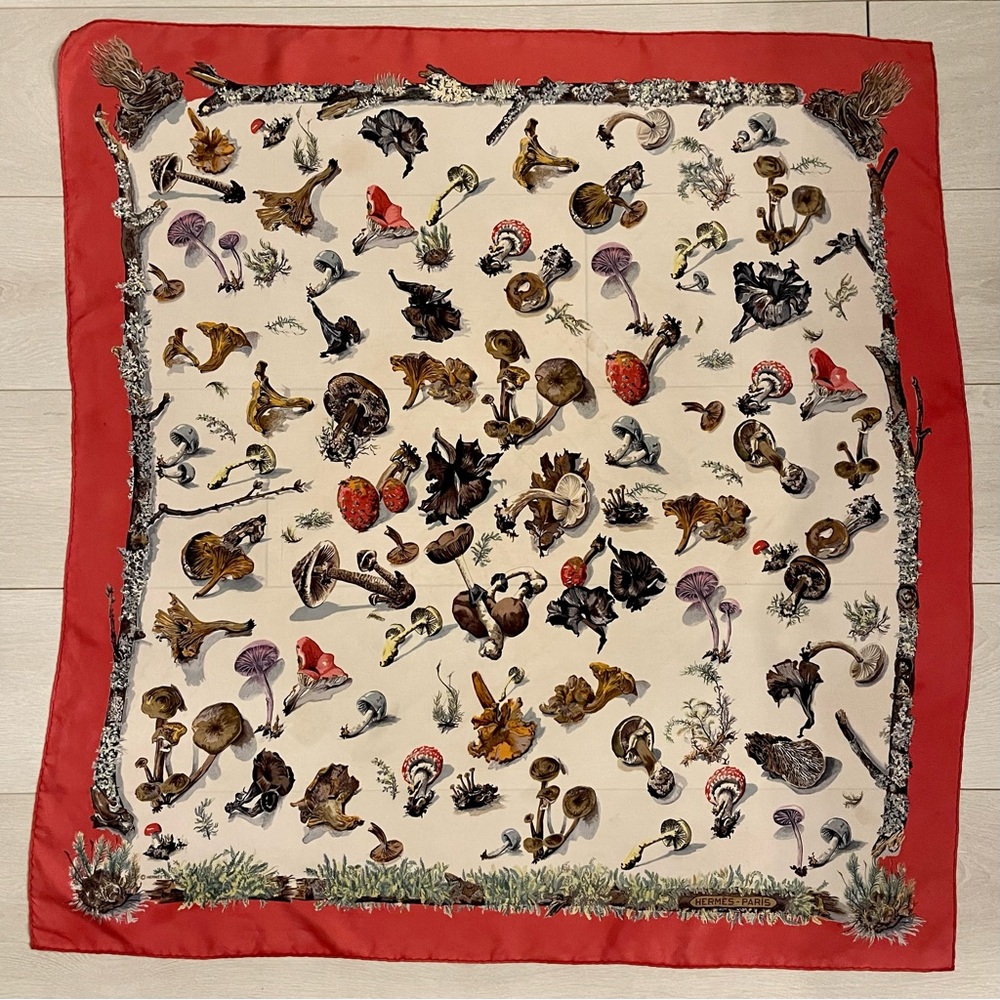 Authentic Hermes vintage scarf Champignons 1959 Gavarni La Perrier